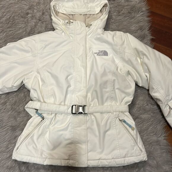 The north face white and gray belted logo nylon Insulated winter jacket - Picture 7 of 11
